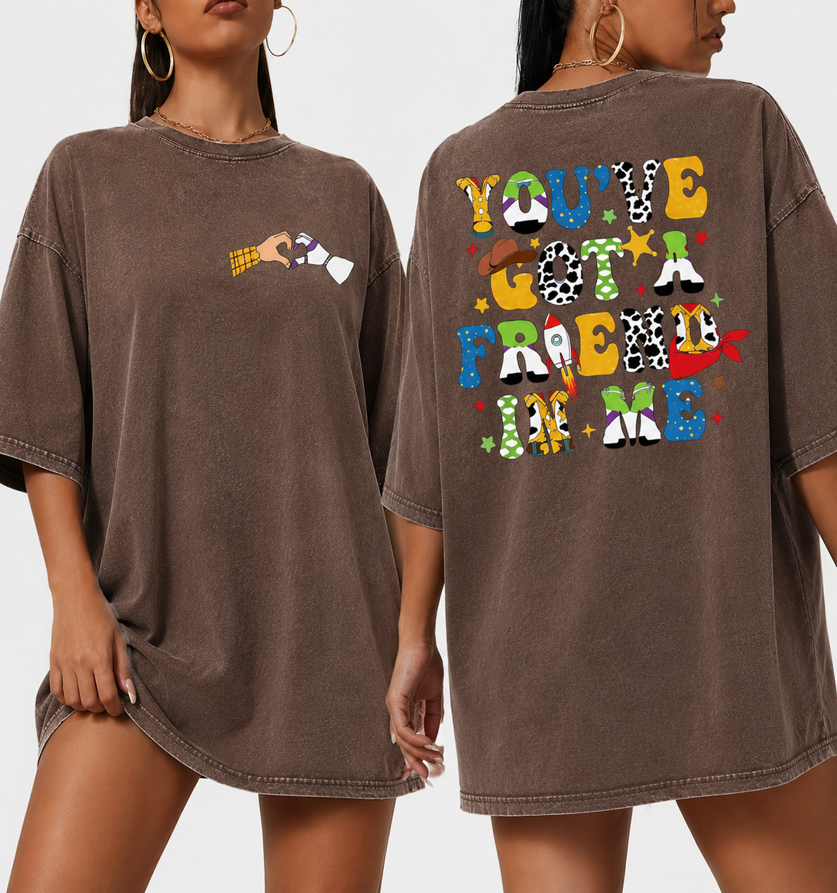 Vintage Black Toy Story Inspired Oversized T-Shirt – “You’ve Got A Friend In Me” Graphic Tee