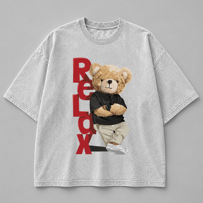 Vintage Black Oversized Teddy Bear Graphic T-Shirt – Relax Streetwear Tee
