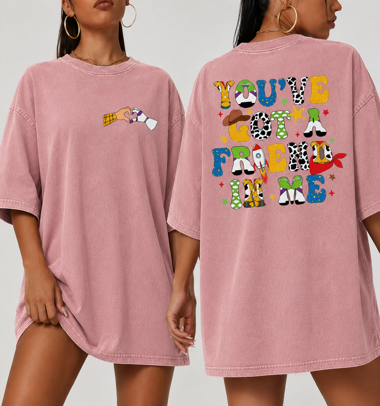 Vintage Black Toy Story Inspired Oversized T-Shirt – “You’ve Got A Friend In Me” Graphic Tee