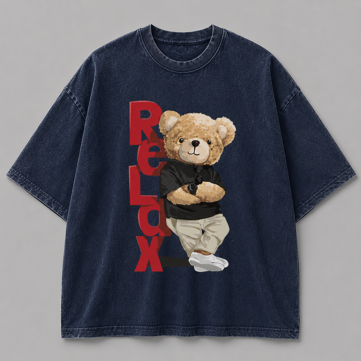 Vintage Black Oversized Teddy Bear Graphic T-Shirt – Relax Streetwear Tee