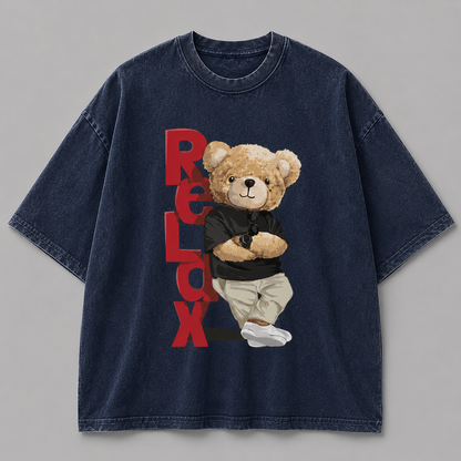 Vintage Black Oversized Teddy Bear Graphic T-Shirt – Relax Streetwear Tee