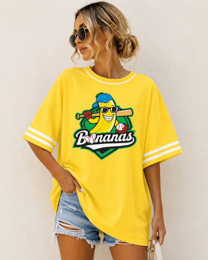 Bananas Baseball Oversized T-Shirt Women’s Funny Sports Graphic Tee Casual Streetwear Shirt