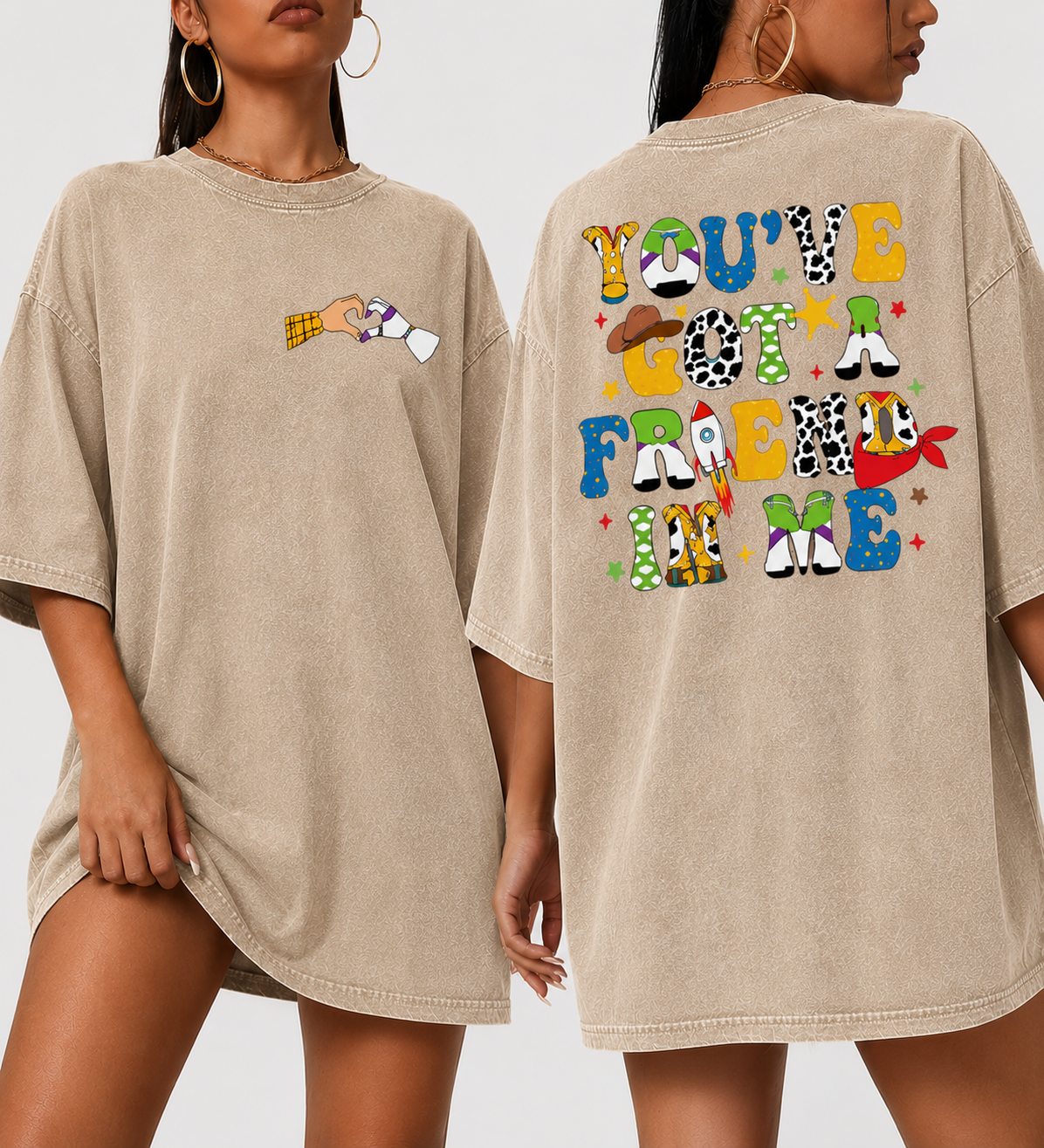 Vintage Black Toy Story Inspired Oversized T-Shirt – “You’ve Got A Friend In Me” Graphic Tee