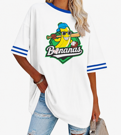 Bananas Baseball Oversized T-Shirt Women’s Funny Sports Graphic Tee Casual Streetwear Shirt