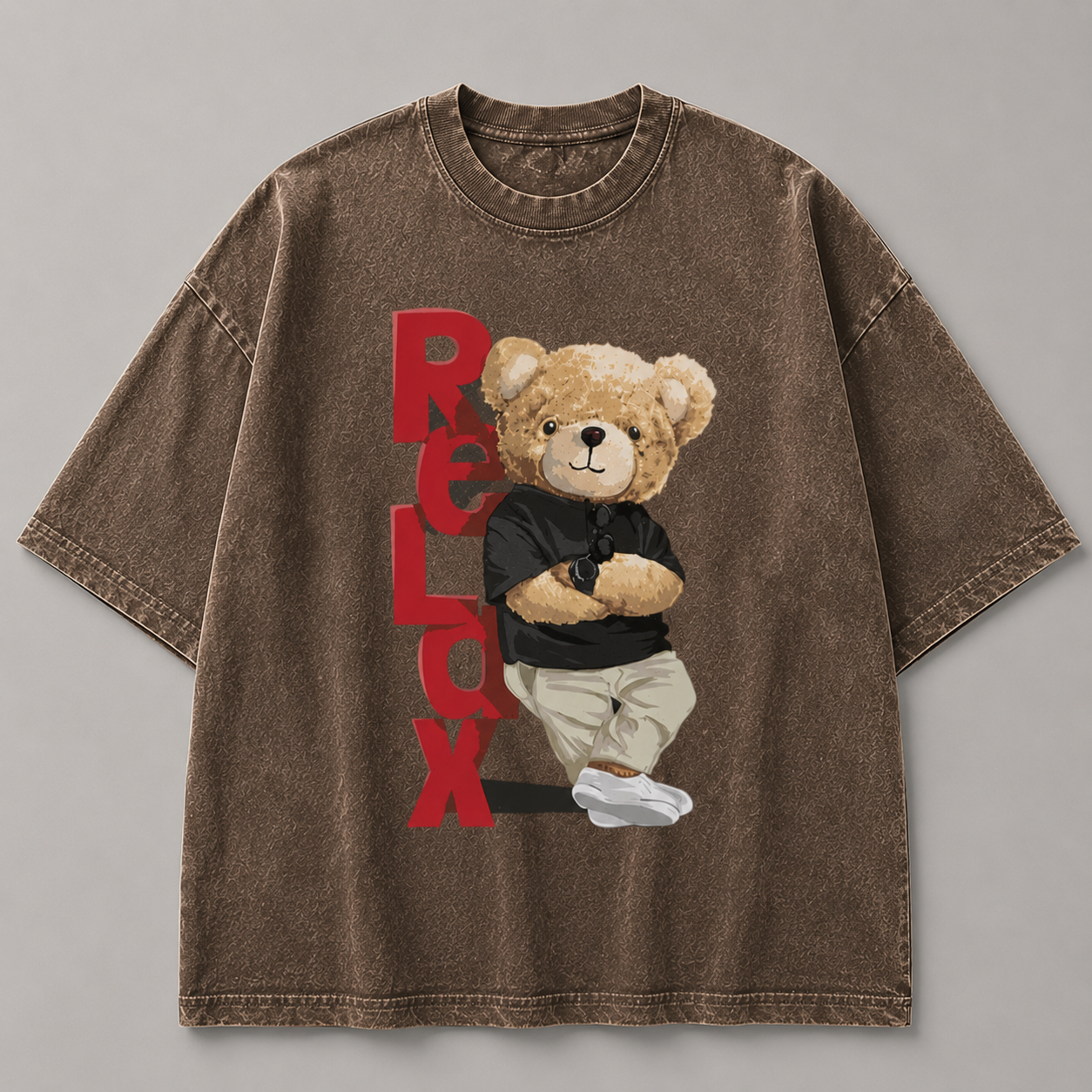 Vintage Black Oversized Teddy Bear Graphic T-Shirt – Relax Streetwear Tee