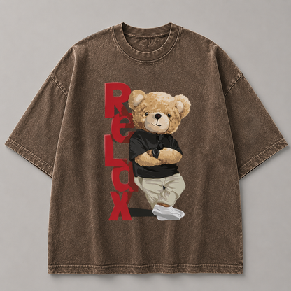Vintage Black Oversized Teddy Bear Graphic T-Shirt – Relax Streetwear Tee