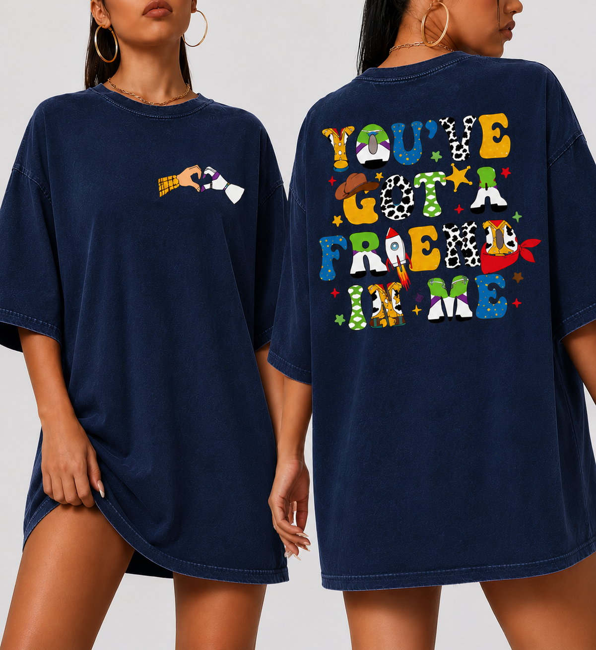 Vintage Black Toy Story Inspired Oversized T-Shirt – “You’ve Got A Friend In Me” Graphic Tee