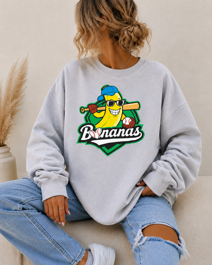 Bananas Oversized Sweatshirt Women’s Funny Baseball Graphic Crewneck Casual Streetwear Pullover