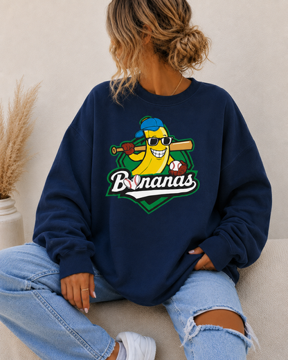 Bananas Oversized Sweatshirt Women’s Funny Baseball Graphic Crewneck Casual Streetwear Pullover