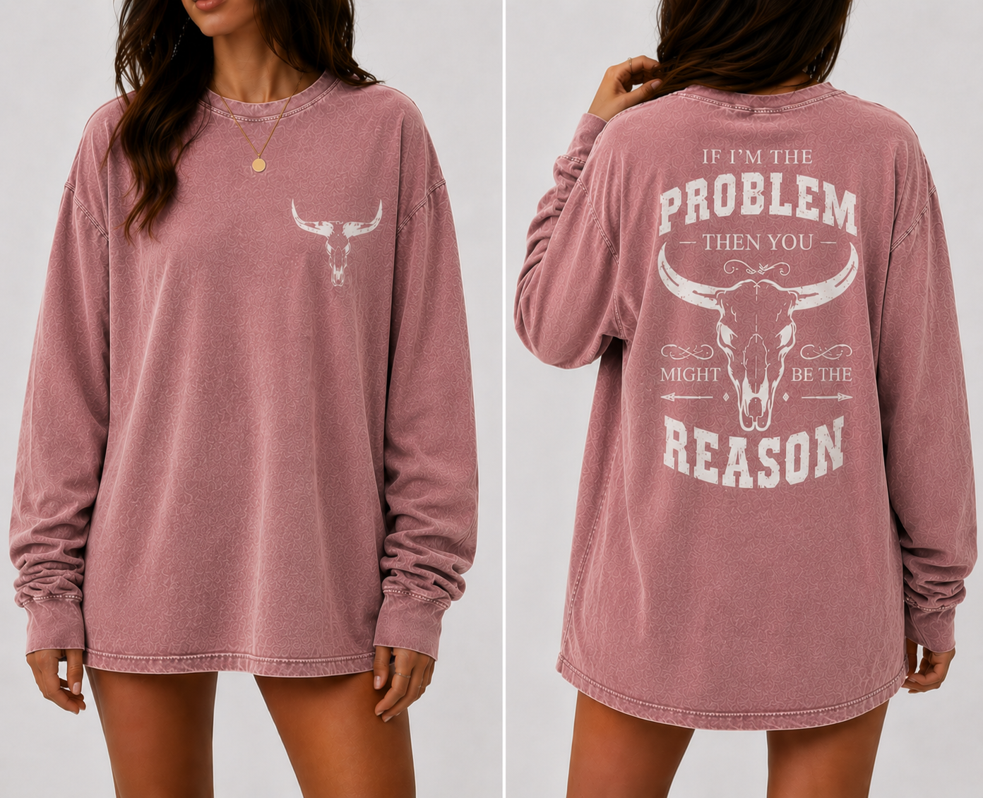 Vintage Black Western Long Sleeve Oversized Shirt – “If I’m The Problem Then You Might Be The Reason” Graphic Tee